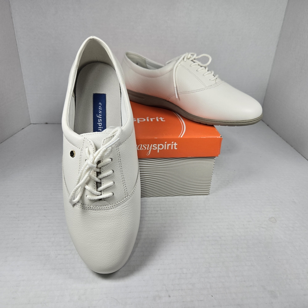 Easy Spirit Motion Women's Faux Leather White Lace-Up Oxford Shoes Size 8 D Wide